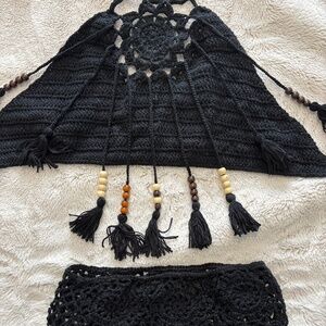 Crochet Halter Top Bikini with Beaded Tassels